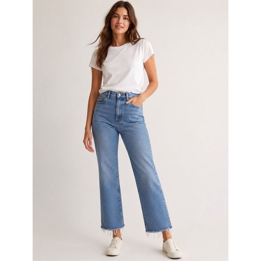 J.Crew Stovepipe Jeans Womens 29 Blue High Rise Raw Hem Stretch Denim